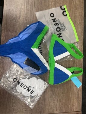OneOne Women's Blue & Green Trim Bikini Set